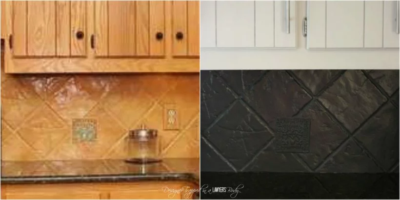 painted tile backsplash before and after