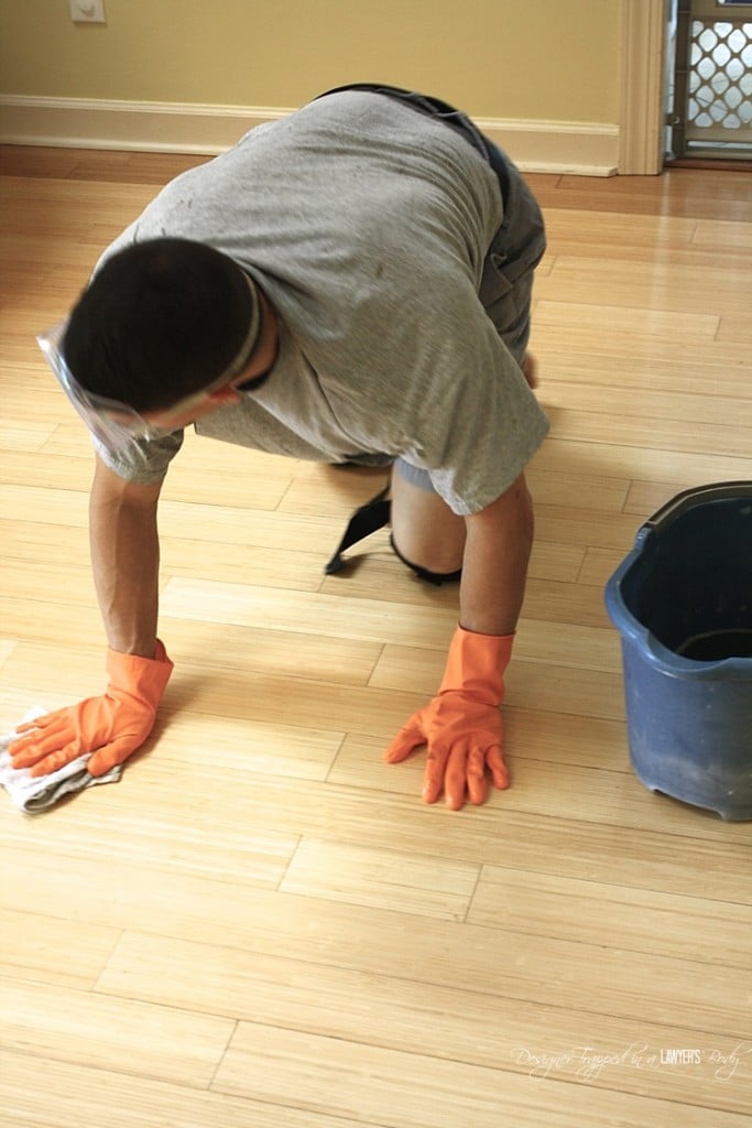 AMAZING! Do you have badly damaged wood floors that you can afford to refinish? Check out this DIY stenciled floor tutorial. It's amazing how paint can transform a floor! By Designer Trapped in a Lawyer's Body. 