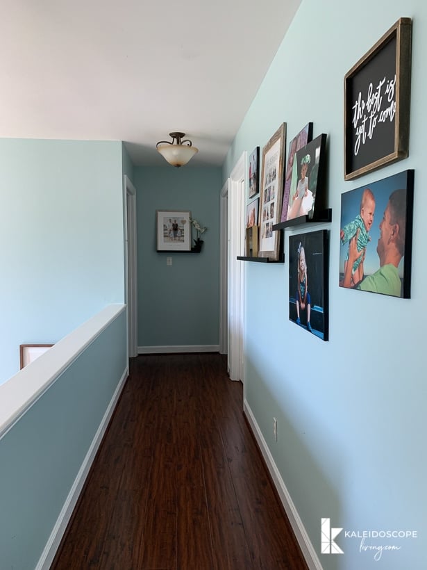 hallway decorated with family photos