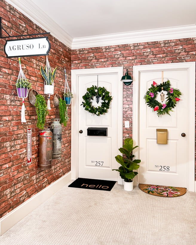 hallway doors decorated like apartment entrance in spring