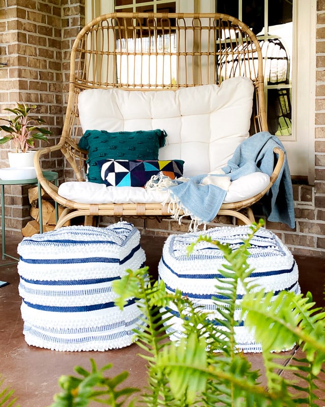 Studio McGee egg chair on covered patio