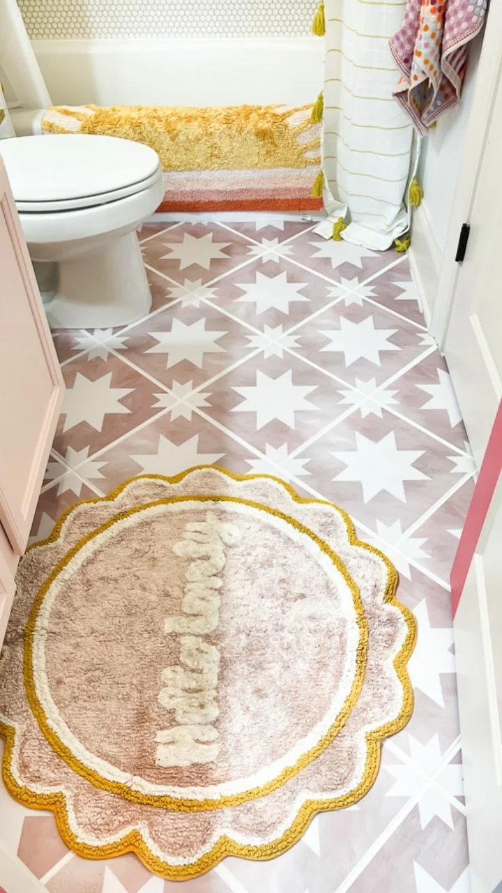 pink star tile stickers in bathroom by Tasha Agruso of Gadgetronicx