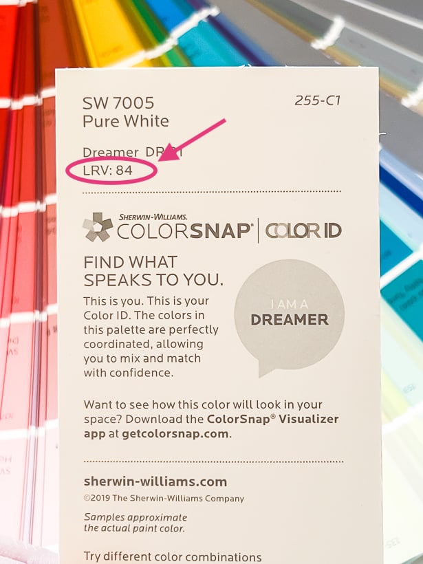 light reflectance value details on back of paint chip