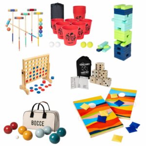 collage image of fun and colorful outdoor games for families