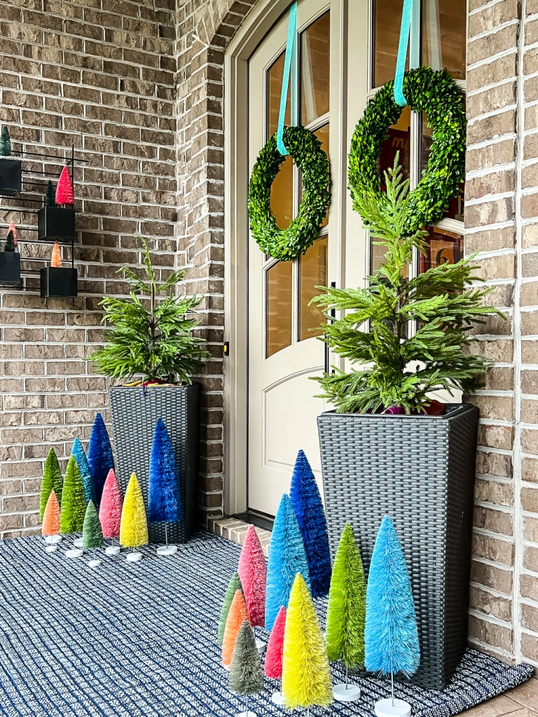 colorful front porch Christmas decorations by Tasha Agruso of Gadgetronicx