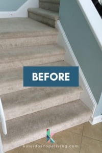 image of carpeted stairs before removing carpet and installing hardwood stair treads