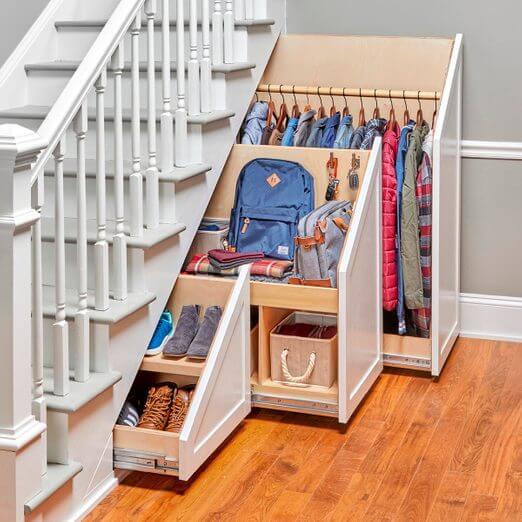 DIY pullout storage under the stairs