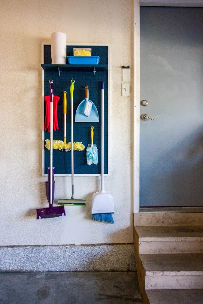 DIY peg board for cleaning tools