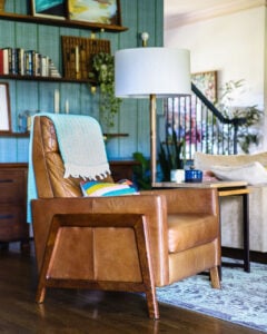 West Elm Spencer recliner review- photo of leather recliner in family room of Tasha Agruso of Gadgetronicx