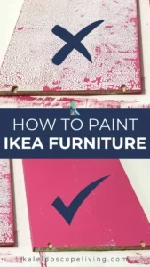 photo of IKEA bookshelves being painted pink with text overlay that reads "how to paint IKEA furniture"