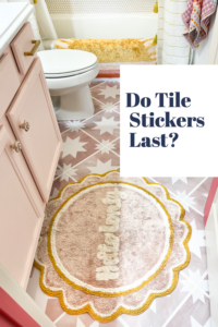 photo of bathroom with tile stickers on floor- do tile stickers last