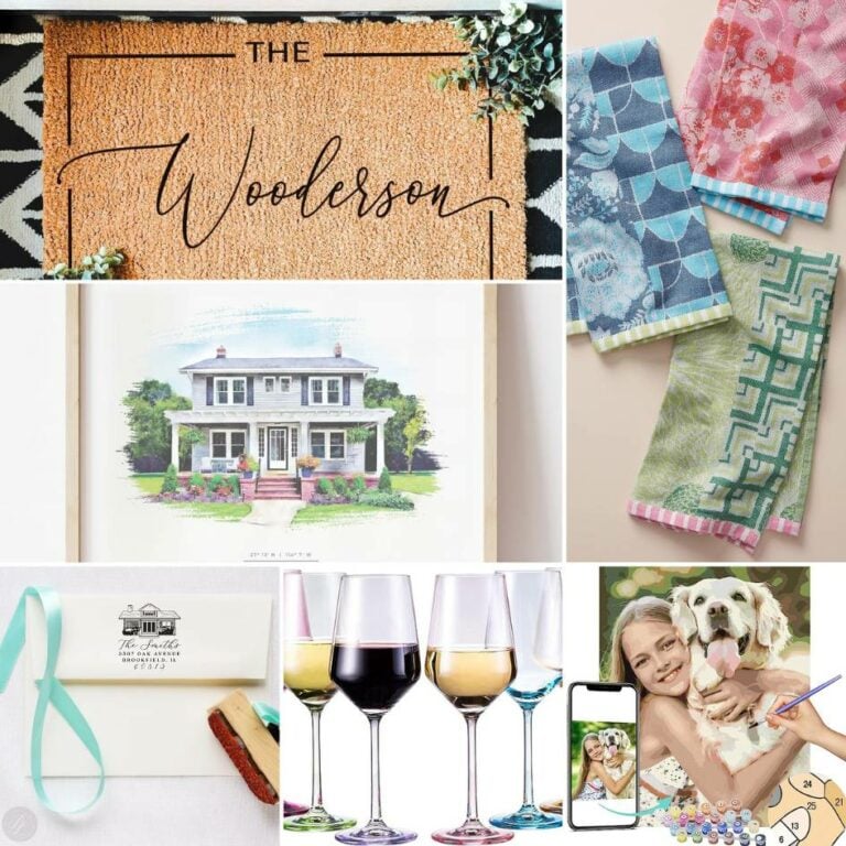 photo collage of unique housewarming gift ideas